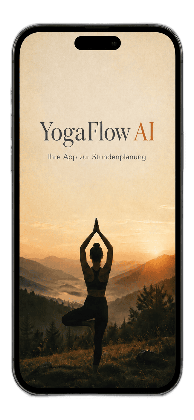 Mockup der YogaFlow AI App auf dem iPhone